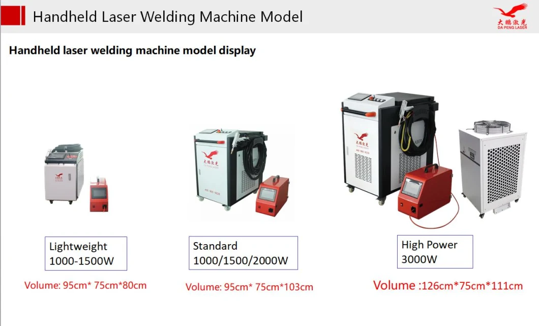 Dapeng 1kw 1.5kw 2kw Handheld Laser Welder Fiber Laser Welding Machine for 1-3mm Stainless Steel, Aluminum, Copper